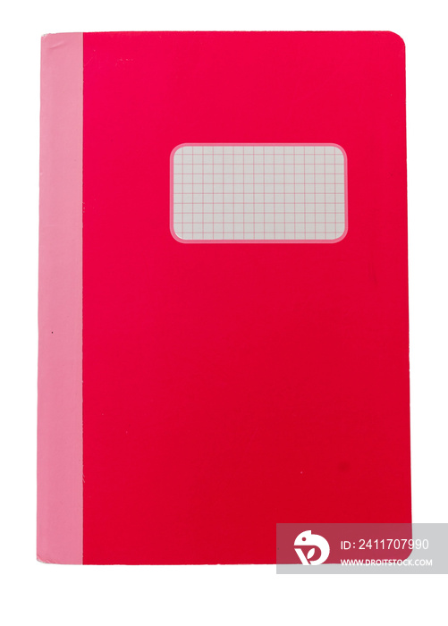 Back to school. Blank label red color notebook isolated transparent background, PNG