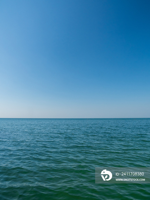 front view landscape Blue sea and sky blue background morning day look calm summer Nature tropical sea Beautiful  ocen water travel  Bangsaen Beach  East thailand Chonburi Exotic horizon.