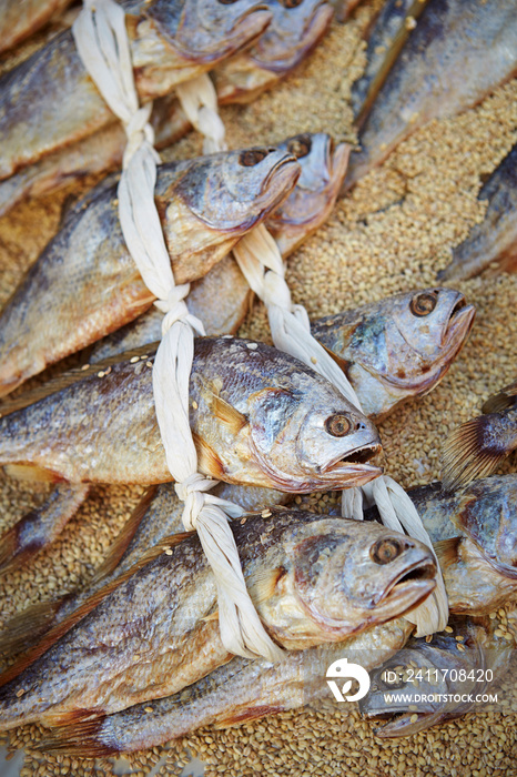 Dried fishes at the market