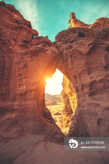 Arch in the rock. Desert nature landscape. Timna park. Israel