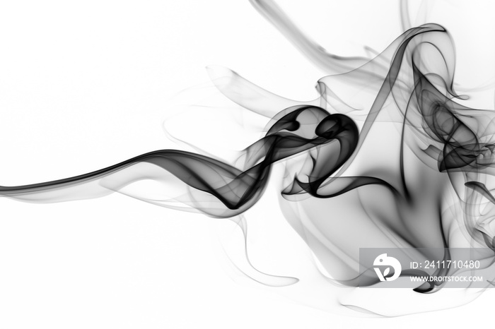 Black smoke on white background, abstract art, Movement of smoke