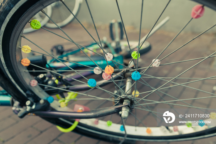 Decorated bicycle wheel and spokes