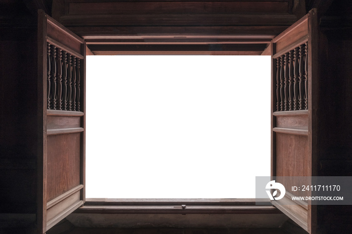 Open old wooden door and white background