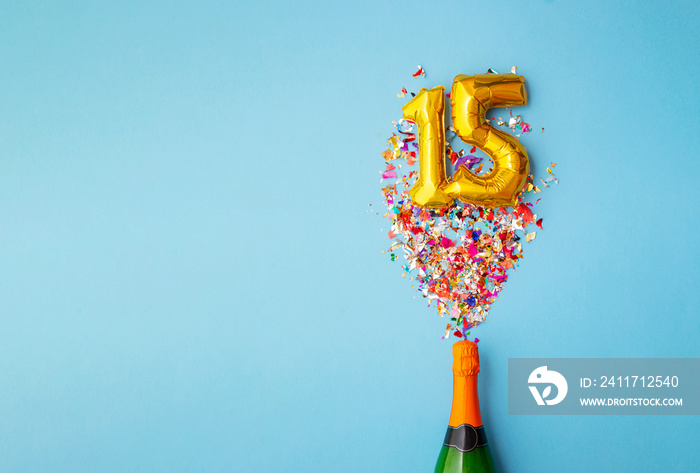 15th anniversary champagne bottle balloon pop