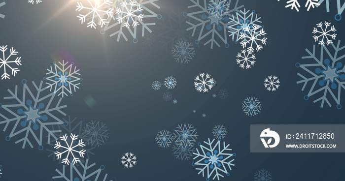 Image of christmas snowflakes falling on grey background