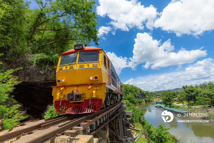 Death Railway with train Famous place in Kanchanaburi Thailand