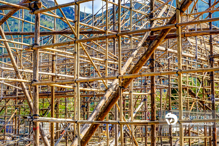 Bamboo scaffolding at a construction site in Hong Kong