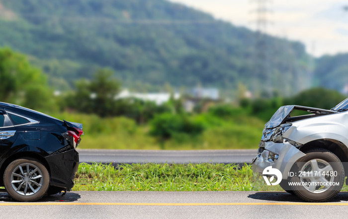 Car accident involving two cars on the road