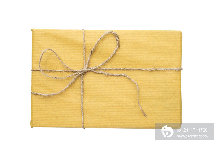 Yellow gift box with rustic rope for vintage design ornament