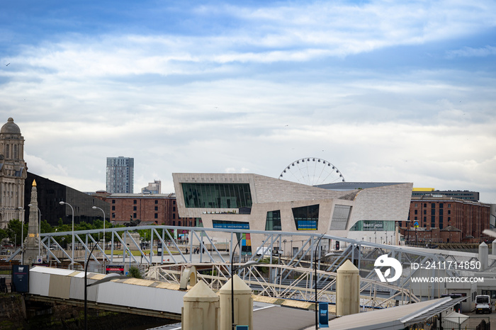 Liverpool museum in front of Royal Albert Dock and seen from a ship stationed in the city cruise port terminal