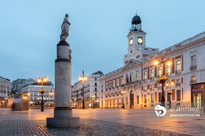 Puerta del Sol square - Government building in Madrid illuminated - Spain