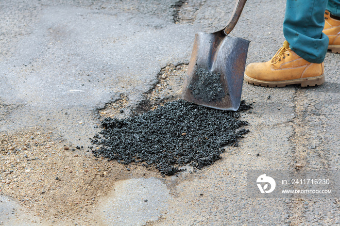 Workers on road construction, industry and teamwork, new asphalt