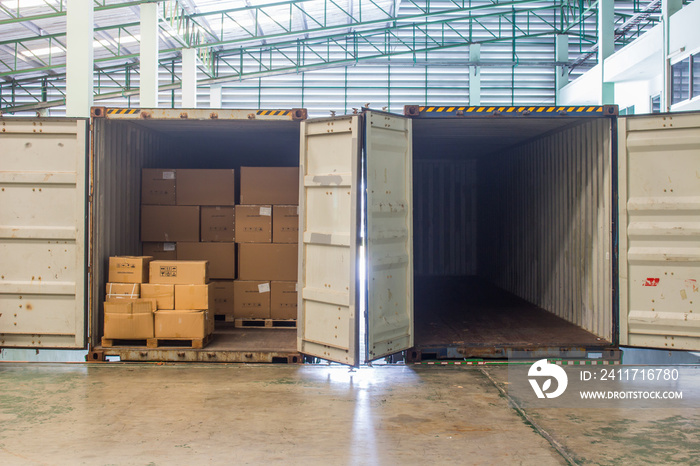 The empty container inside warehouse on shipment area.