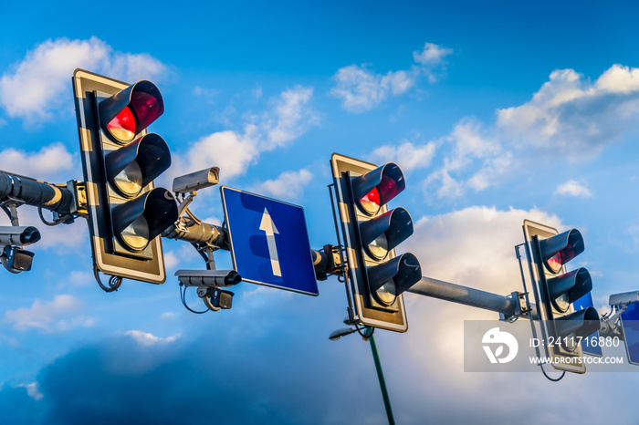 Traffic lights over urban intersection