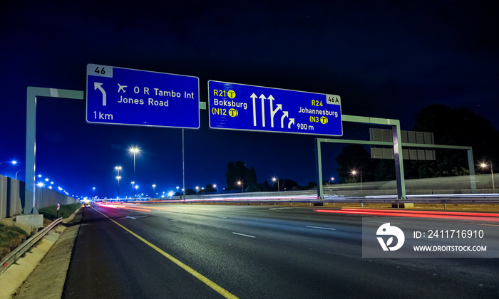 Motorway Signs on Highway at night