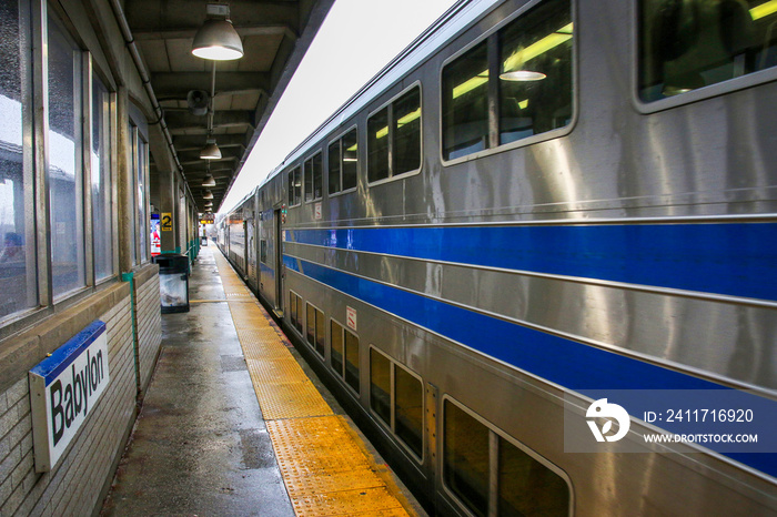 Train arriving at the Babylon Station on Long Island