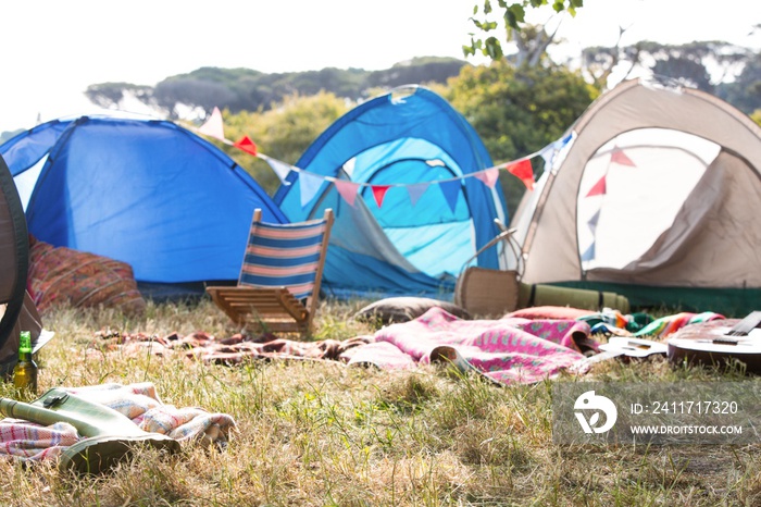 Empty campsite at music festival