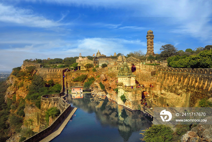 a stone fortress on the hill of fort chittorgarh in india