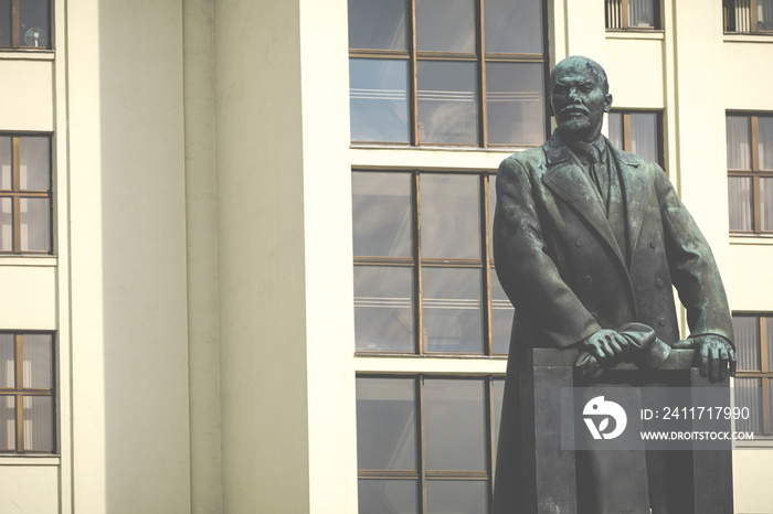 Monument of Lenin near Government House of Republic of Belarus. Independence Square, Minsk, Belarus.