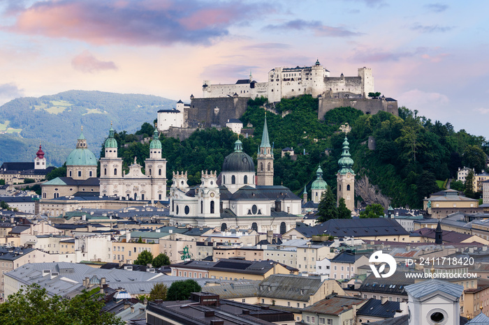 Salzburg old city fortress panorama