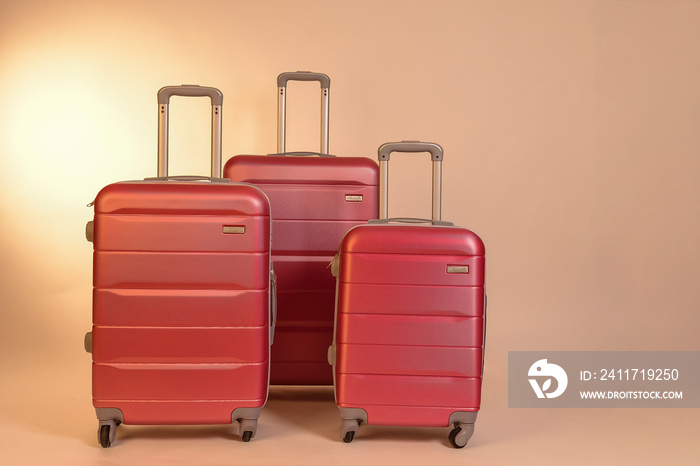 Set of Brown suitcases for traveling and vacations.