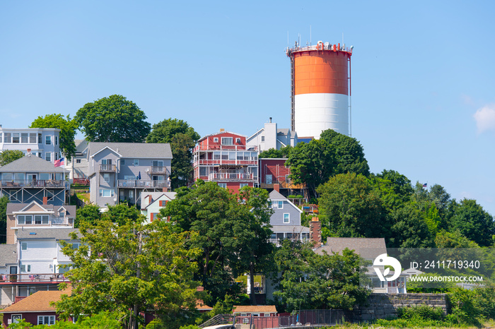 Historic Water Tower at the coast in Winthrop Head in town of Winthrop, Massachusetts MA, USA.