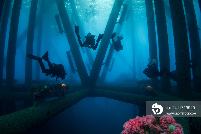 scuba crew searching oil rig