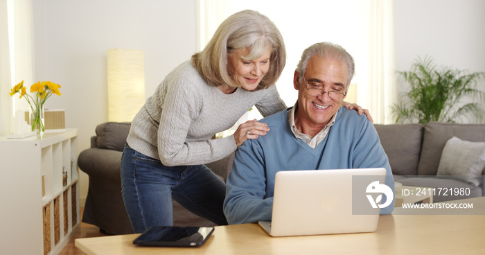 Senior adults using laptop computer at desk