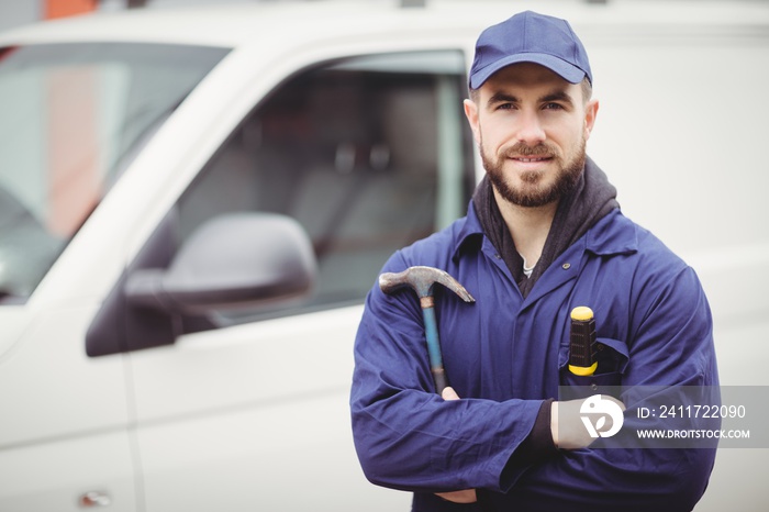 Repairman holding a hammer