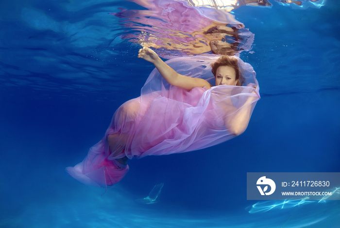 Woman presenting underwater fashion in pool