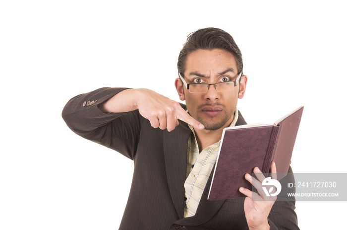 angry school teacher holding book