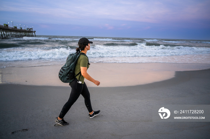 Marine veteran trains every morning on the beach to stay in shape just like when she was on active duty.