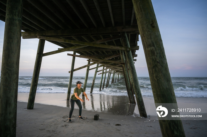 Marine veteran trains every morning on the beach to stay in shape just like when she was on active duty.