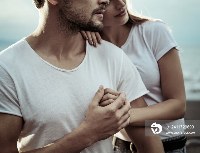 Closeup portrait of a calm, cheerful couple