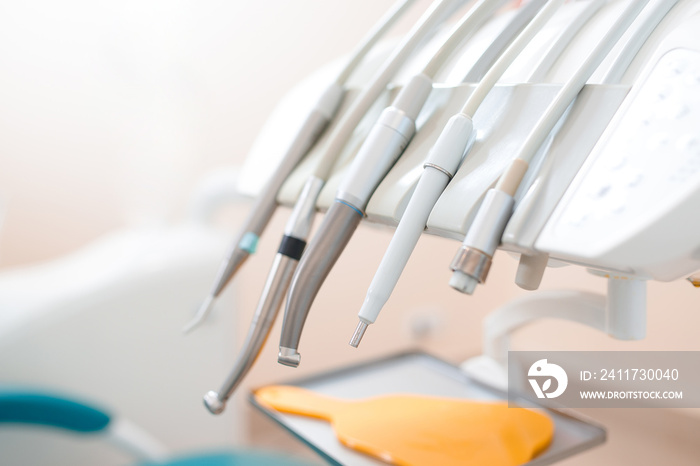 Different dental instruments and tools in a dentists office