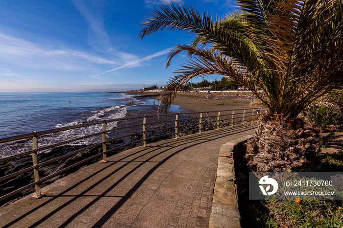 Scenery view of beach in San Agustin, Maspalomas, Gran Canaria, Spain