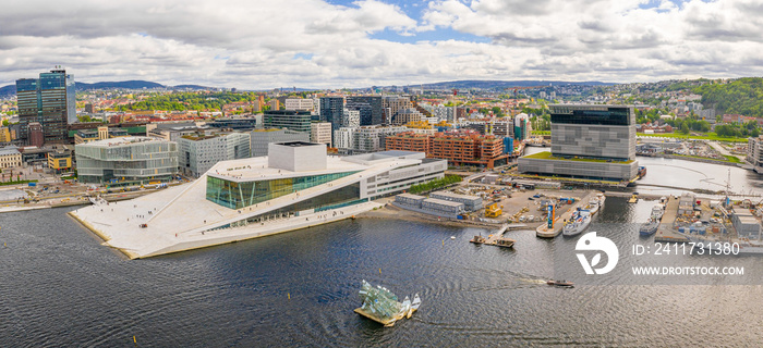 Aerial panoramic view of the Opera House and new business quarter. Oslo, Norway.