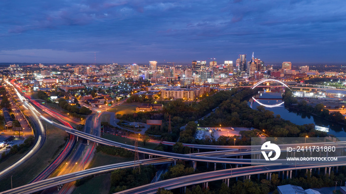 Early Morning Traffic Creates Light Streak in Long Exposure in Nashville Tennessee