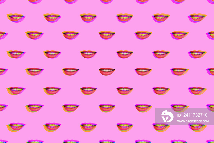 Female smile seamless pattern. Contemporary psychedelic art background.