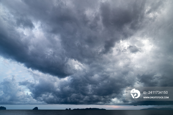 dark cloudy sky above sea before storm is coming