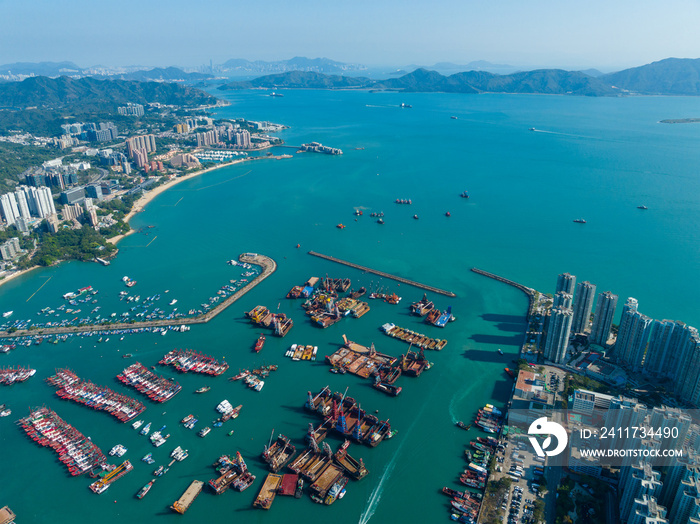 Top view of Hong Kong Tuen mun sea harbor