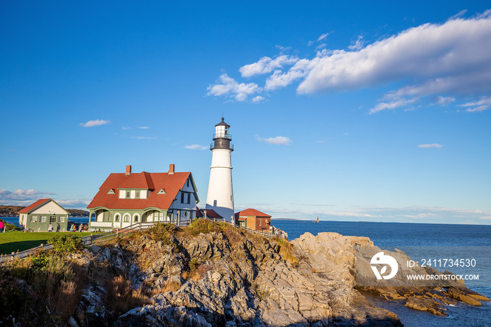 Portland Head Light  in Maine blue sky