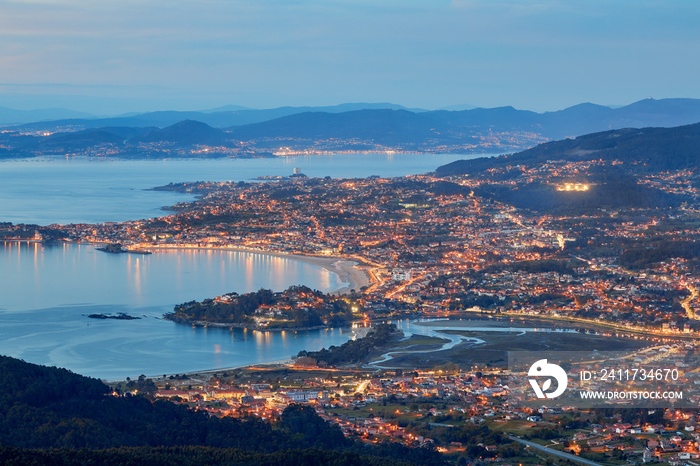 Nice sunset in the Ria de Vigo, Galicia, Spain.