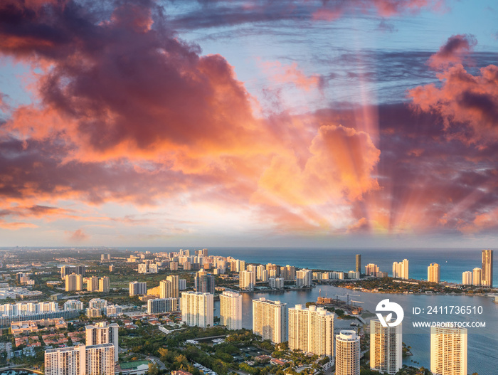 Aerial view of Miami Beach skyline, Florida