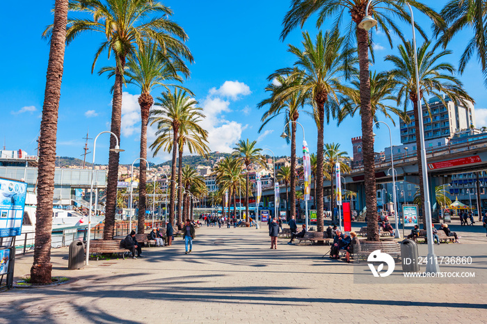 Promenade at Genoa port, Italy