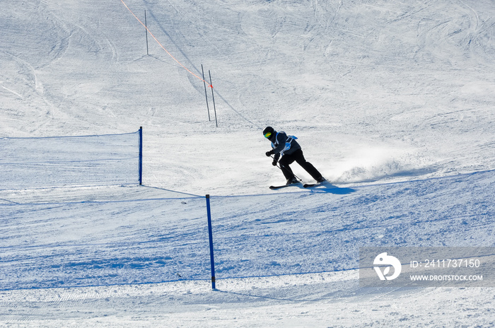 Skier rushing to finish line