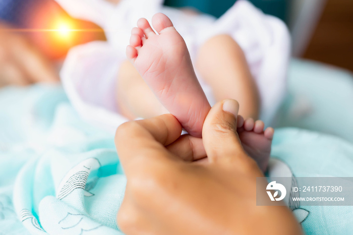 Cute asian baby newborn close up