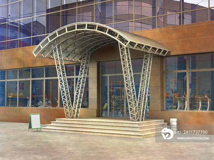 facade of finness club entrance outside 3d illustration