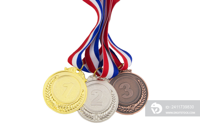 Gold, silver and bronze medal isolated on white background