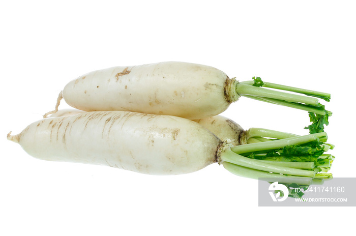 White radish isolated on white background